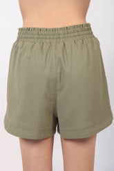 VERY J Drawstring Elastic Waist Linen Shorts OutfitFlow